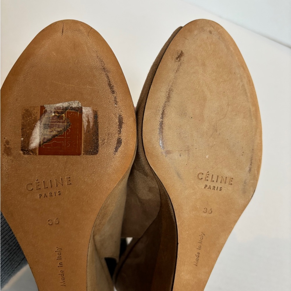 Celine Suede Peep-Toe Slingbacks  | Size 36 | Camel Suede Wedges - Picture 6 of 10